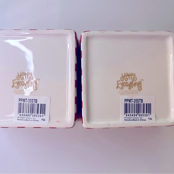 2 Happy Christmas Peppermint Square Trinket Bowls + Spreaders - Picture 6 of 6